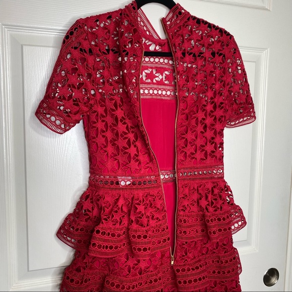 Self Portrait Red Star High Neck Guipure Lace Paneled Mini Dress Size 4 NWT - Picture 12 of 14